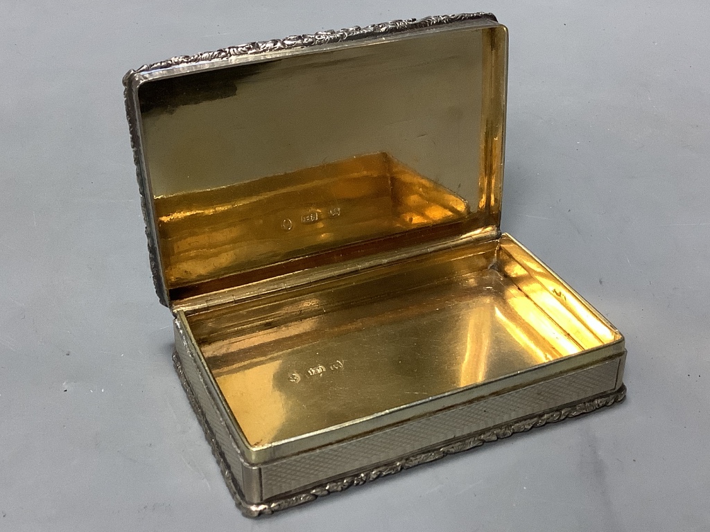 A William IV silver rectangular snuff box, Edward Smith, Birmingham, 1835, 88mm.